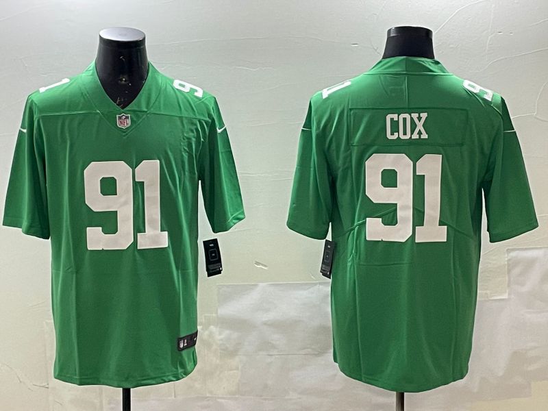 Men Philadelphia Eagles 91 Cox Green Throwback 2025 Nike Vapor Limited NFL Jersey style 1